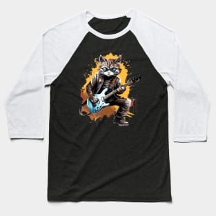 Rockstar Cat Playing Electric Guitar Baseball T-Shirt